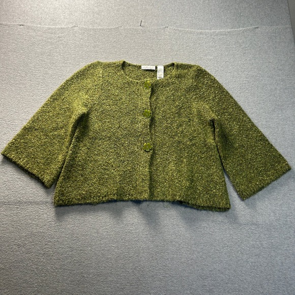 JH Collectibles Sweaters - JH Collectibles Cardigan Sweater Petite Large Olive Boucle Textured 3/4 Sleeve
